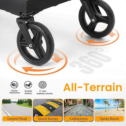 Extra Large Pet Stroller with Ramp, Dog Stroller for Large & Medium Dogs up to 180lbs, Foldable Dog Wagon with Dual Handle & Brake, Portable Puppy Travel Strollers for Cats & Dogs