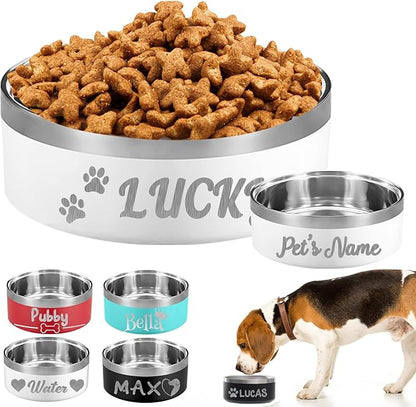 Personalized Dog Bowl Custom Dog Bowls with Name Customized Laser Engraved Stainless Steel Pet Dishes for Large Small Dogs Cat 18/32/42/64oz Feeding Supplies-White 18oz