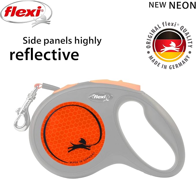 Flexi New Neon Tape Orange Medium 5m Retractable Dog Leash/Lead for Dogs up to 25kgs/55lbs