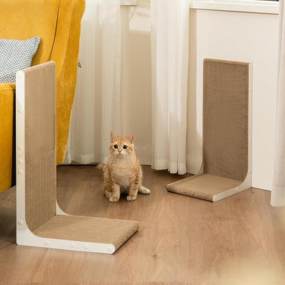 Cardboard Cat Scratcher, 23" L-Shaped Scratch Pad, Vertical Wall-Leaning Scratching Board to Protect Furniture for Indoor Cats, White