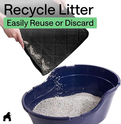 GORILLA GRIP Cat Litter Box Mat, 47x35, Cushioned Coil Mesh Litter Trapping Mats, Scatter Control Supplies for Less Mess, Phthalate Free, Ultra Deep Catch Grooves, Rinse or Vacuum to Clean, Black