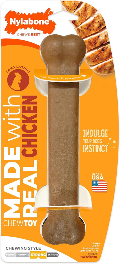 Nylabone Strong Chew Original Bone Dog Toy Made with Real Chicken, Durable Chew Toys for Aggressive Chewers, Long Lasting Dog Bone, Keeps Dogs Busy, Large Breeds - Up to 50 lbs