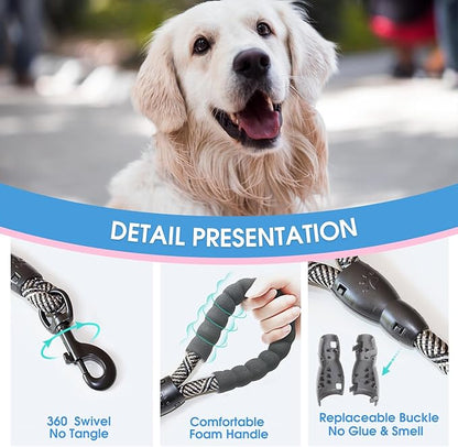 BAAPET 2/4/5/6 FT Dog Leash with Comfortable Padded Handle and Highly Reflective Threads for Small Medium and Large Dogs (5FT-1/2'', Black Silver)