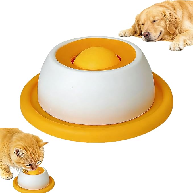 Upgraded Dog Lick Bowl, Dog Cat Enrichment Toys, Interactive Slow Feeder & Anxiety Relief Treat Dispenser with Non-Slip Base for Puppy Kitten Mental Stimulation. (Yellow-1PCS)