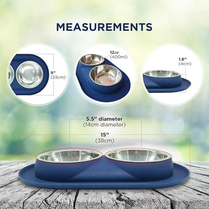 Bonza Cat or Small Dog Bowls with Spill-Proof Mat,12 oz Stainless Steel Feeding Dishes