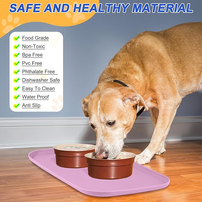 Silicone Pet Feeding Mat with Raised Edge for Food and Water, Dog Bowl Mats, Cat Bowls Placemat with High Lip for Floor Waterproof, Rubber Tray for Cats and Dogs 24 x 16 x0.8 Light Pink