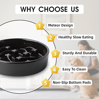 Ceramic Slow Feeder Dog Bowls Large Breed, 2 Cups Slow Eating Dog Bowl, Anti-Gulping Pet Food Bowl Reduce Choking, Heavy Puzzle Maze Design Pet Dishes for Fast Eaters, 8.3 inch - Black