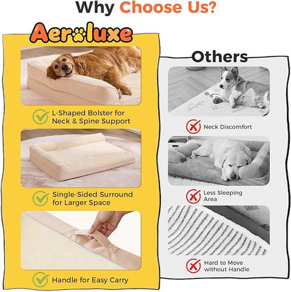 Dog Bed Large Sized Dogs, XL Orthopedic Dog Bed for Large Dogs, Waterproof Pet Bed with Washable Removable Cover, L-Shaped Pet Couch with Portable Handle 42"x30"x7.5", Beige