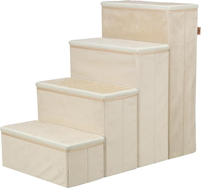 Trixie Velour Foldable 4-Step Pet Stairs with Storage, Collapsible, Storage Compartments for Pet Toys, Beige
