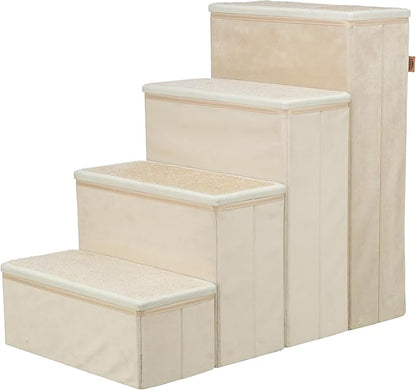 Trixie Velour Foldable 4-Step Pet Stairs with Storage, Collapsible, Storage Compartments for Pet Toys, Beige