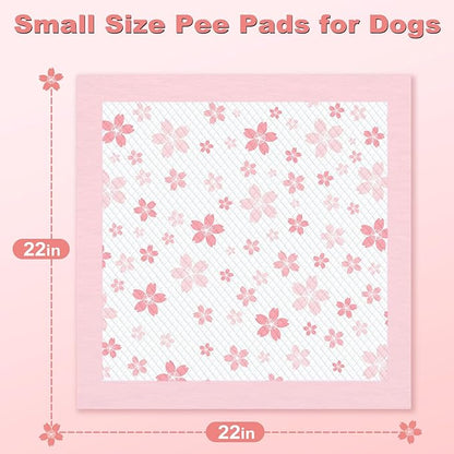 MIZOK Puppy Pads 22"x22", Pee Pads for Dogs 6-Layer Absorbency & Leak-Proof, Pink Cherry Blossom Prints, 4-Corner Adhesive Tabs, Wee Wee Pads for Small Dog Breeds (30 Counts)