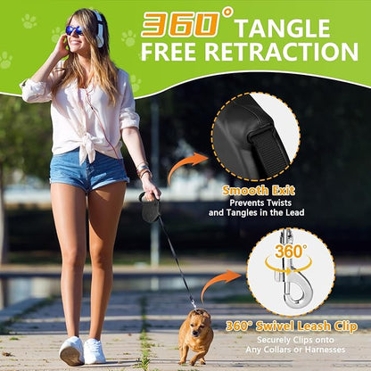 Retractable Dog Leash, 16ft Dog Walking Leash for Small Dogs up to 77lbs, Non-Slip Handle - Black