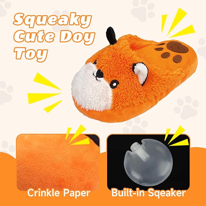 Andiker Dog Squeaky Toy, Cute Slipper Shaped Dog Chew Toys with a Squeaker and Crinkle Paper, Hide Food Puppy Stuffed Toy for Small Medium Dogs to Bite and Relieve Boredom and Stress (Orange)