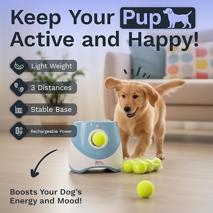 Automatic Ball Launcher for Dogs with 10 Tennis Balls (2 inch), Dog Ball Launcher with 3 Range Modes (10/20/30ft), Rechargeable Dog Balls Thrower for Small-Medium Dogs,Indoor/Outdoor Pet Fetch Machine