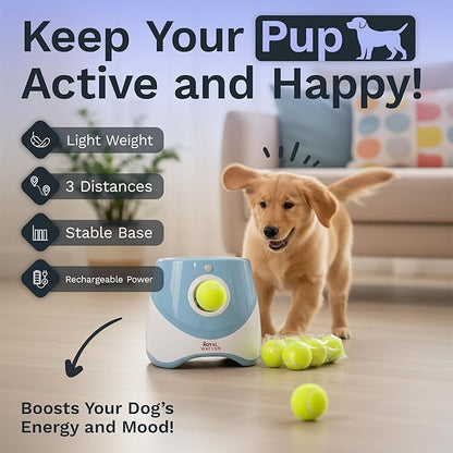 Automatic Ball Launcher for Dogs with 10 Tennis Balls (2 inch), Dog Ball Launcher with 3 Range Modes (10/20/30ft), Rechargeable Dog Balls Thrower for Small-Medium Dogs,Indoor/Outdoor Pet Fetch Machine