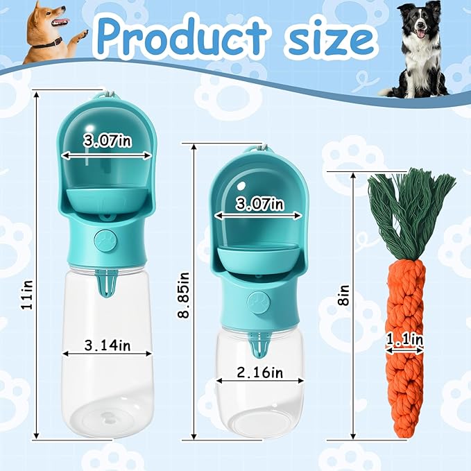 17OZ Portable Dog Water Bottle with Food Container | BPA-Free | Leak-Proof | Perfect for Outdoor Walks (Blue, 17oz)