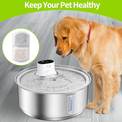 Smart Dog Water Fountain for Large Pets,11L/8L Stainless Steel Bowl Triple Filtration, Great for Large Dogs Cats and Multi-Pet Home (12Set Filters for 11L/8L Battery Dog Fountain)