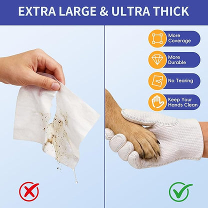 Pet Glove Wipes for Dogs Cats, Grooming Deodorizing Puppy Face Paws Fur and Butt Gloves Wipe, Unscented Extra Thick Travel Cleaning Care Hypoallergenic No Rinse Disposable Bathing Dog Wipes, 24 Pcs
