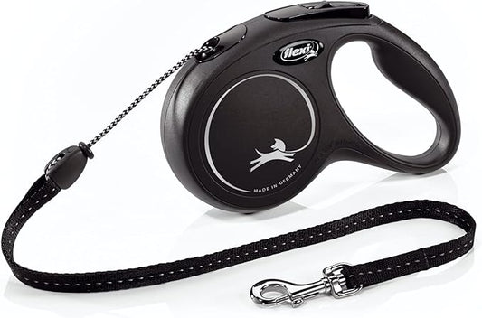 FLEXI New Classic Cord Retractable Dog Leash for Medium Dogs up to 44 lbs. – 16 ft., Black | Tangle-Free Pet Walking Leash with One-Handed Brake, Pause, Lock|German Quality Product