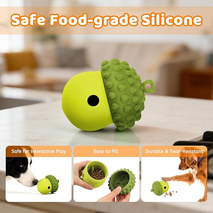 Dog Treat Toys for Puppy, Silicone Dog Toy Treat Dispenser Slow Feeder, Dog Interactive Toys for Boredom, Dog Enrichment Toys to Keep Them Busy, Interactive Dog Toy 1 Pack (Green)