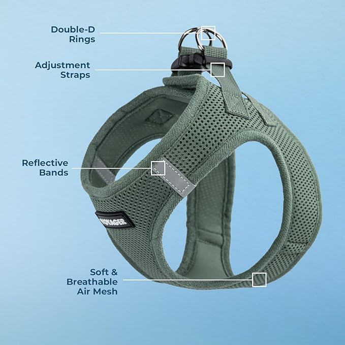 Best Pet Supplies - All Weather Mesh/Plush, Reflective, No Pull Harness for Small, Medium Dogs, Cats - Secure with Hook & Loop Fastener, Buckle, Double D-Rings - Moss Green, M