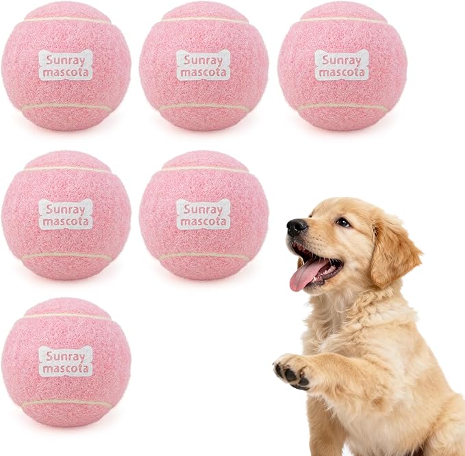 2.5" Dog Tennis Balls 6-Pack Silent Bounce, Tough Rubber Core, Durable Fetch & Training Toys for Indoor/Outdoor Play, for Small Medium Large Dogs (Light Pink, 6 Pack)