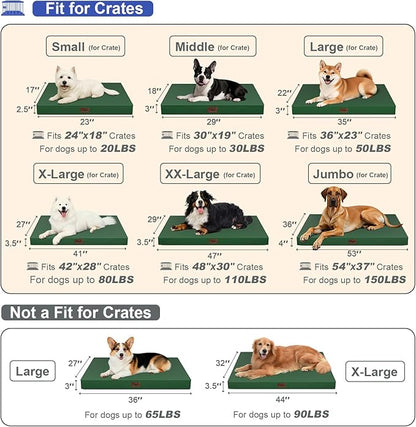 Outdoor Dog Bed for Small Dogs & Cats, Waterproof Dog Crate Mat Orthopedic Egg Crate Foam with Washable Removable Oxford Cover, Dark Green