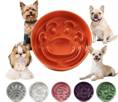 Ceramic Slow Feeder Dog Bowl - Feeding Dish for Fast Eaters - Maze Dog Bowl to Slow Down Eating - Ideal Food Control Dish for Small Breeds - 0.8 Cups (80g) - 6.3 Inch - Orange