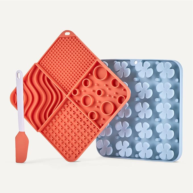 Amazon Basics Silicone Dog Feeding Mats, Slow Feeder Puzzle Lick Mats for Dogs and Cats, 2 Pack