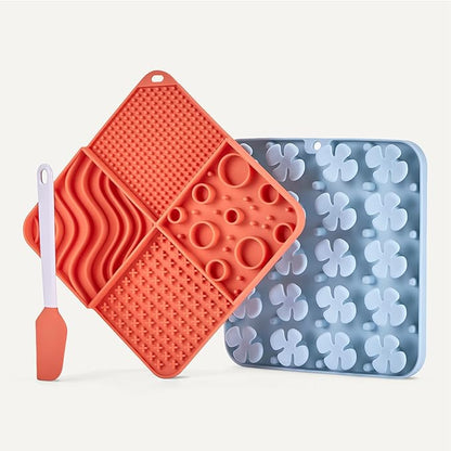 Amazon Basics Silicone Dog Feeding Mats, Slow Feeder Puzzle Lick Mats for Dogs and Cats, 2 Pack