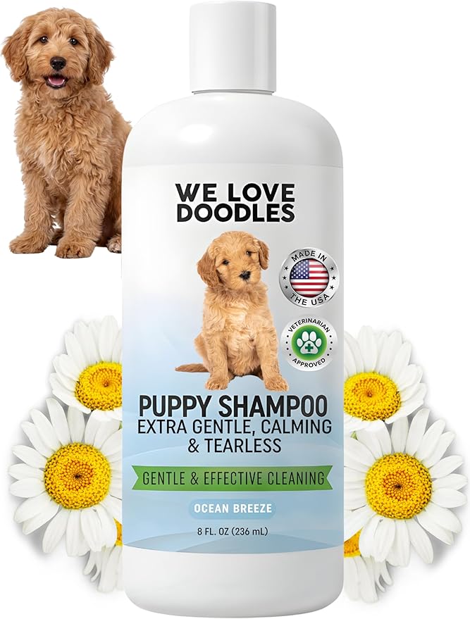 Puppy Shampoo & Conditioner | Made in USA | Tear Free | Best Shampoo for Puppies | Sensitive & Itchy Skin Wash | Oatmeal Bathing | Tearless, Ocean Breeze, 8oz [We Love Doodles]
