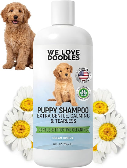 Puppy Shampoo & Conditioner | Made in USA | Tear Free | Best Shampoo for Puppies | Sensitive & Itchy Skin Wash | Oatmeal Bathing | Tearless, Ocean Breeze, 8oz [We Love Doodles]