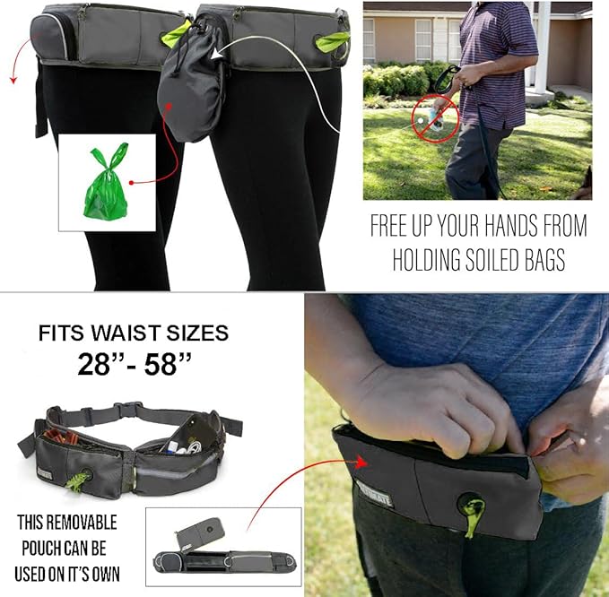 TAKSIN The Ultimate Hands Free Dog Leash System for Walking Running Hiking Training, Reflective Bungee Leash, Treat Holder, Poop Bag Dispenser for Small Medium Large Dogs (Grey Deluxe Pack)