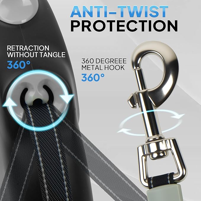 PetiFine Upgraded Retractable Dog Leash 26FT, Heavy Duty Pet Walking Lead for Large Dogs up to 110lbs, Anti-Twist Reflective Dog Leash with Anti-Slip Soft Grip, One-Handed Brake