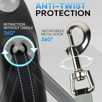 PetiFine Upgraded Retractable Dog Leash 26FT, Heavy Duty Pet Walking Lead for Large Dogs up to 110lbs, Anti-Twist Reflective Dog Leash with Anti-Slip Soft Grip, One-Handed Brake