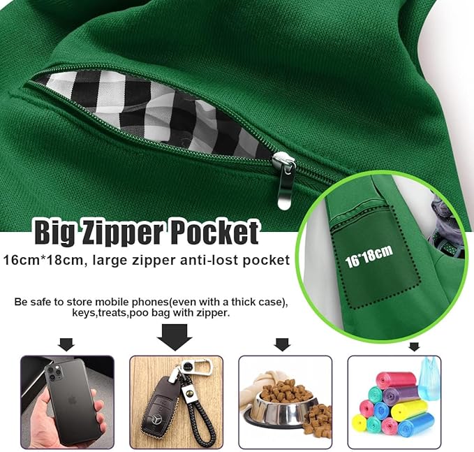 Tomkas Small Dog Cat Sling Carrier Puppy Purse Travel Wrap Soft Crossbody Pet Bag (Emerald Green, M - Zip Pocket & Adjust Strap)