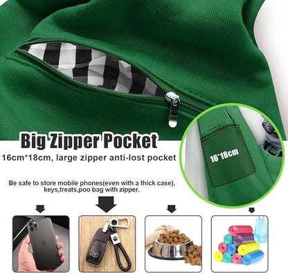Tomkas Small Dog Cat Sling Carrier Puppy Purse Travel Wrap Soft Crossbody Pet Bag (Emerald Green, M - Zip Pocket & Adjust Strap)