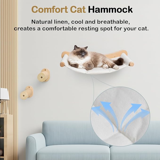 Cat Wall Hammock, 2 Pcs Cats Climbing Shelf, Large Wall Shelves Bed and Scratcher Board for Climbing, Sleeping, Playing, Scratching Mat,for Indoor Cat Mounted Furniture Perch
