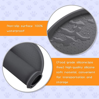 100% Waterproof 0.5" Raised Edge BPA Free Silicone Dog Food Mat, Pet Cat Feeding Mats Contain Spills Protects Floors, Placemats for Cats and Dogs Water Bowl Dishwasher. (Large/XL, Gray)