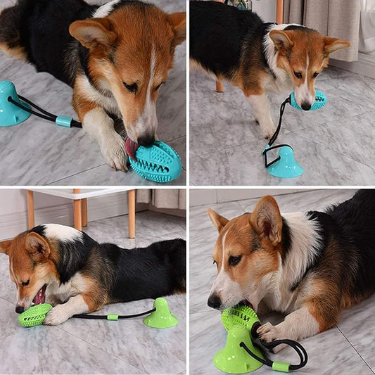 Guardians Dog Chew Toy with Suction Cup for Aggressive Chewers, Puppy Training Treats Food Dispensing Toothbrush Pet Teeth Cleaning Rope Toys for Small Medium Dogs(Green)