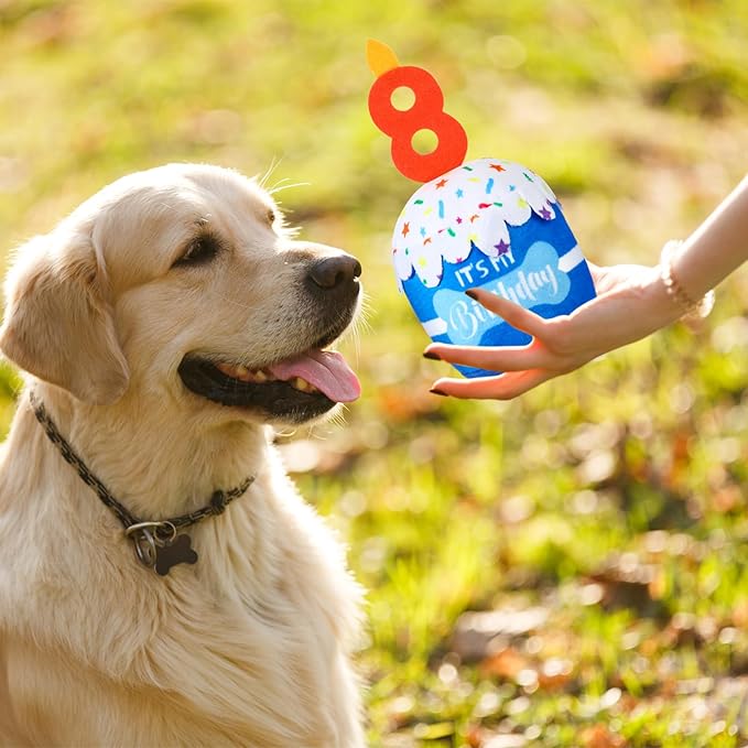 Dog Birthday Cake Toy Accessories for Girl Boy Gifts, Squeaky Plush Toy for Dog Birthday Party Decor Favor for Large, Medium and Small Dogs(8th,Blue)