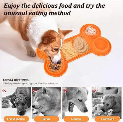 Silicone Slow Feeder Bowl, Lick Mat with Suction Cups for Dog Cat, Snuffle Feeding Mat for Bored Puppy Anxiety Relief, Licking Mat for Dry and Wet Food, Orange