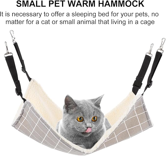 YARNOW Pet Cat Hammock Bed Winter Thickened Plush Hanging Pad Medium Gray Plaid Washable Pet Sleeping Bed Suitable for Indoor Cats Guinea Pigs Chinchillas