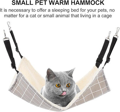 YARNOW Pet Cat Hammock Bed Winter Thickened Plush Hanging Pad Medium Gray Plaid Washable Pet Sleeping Bed Suitable for Indoor Cats Guinea Pigs Chinchillas