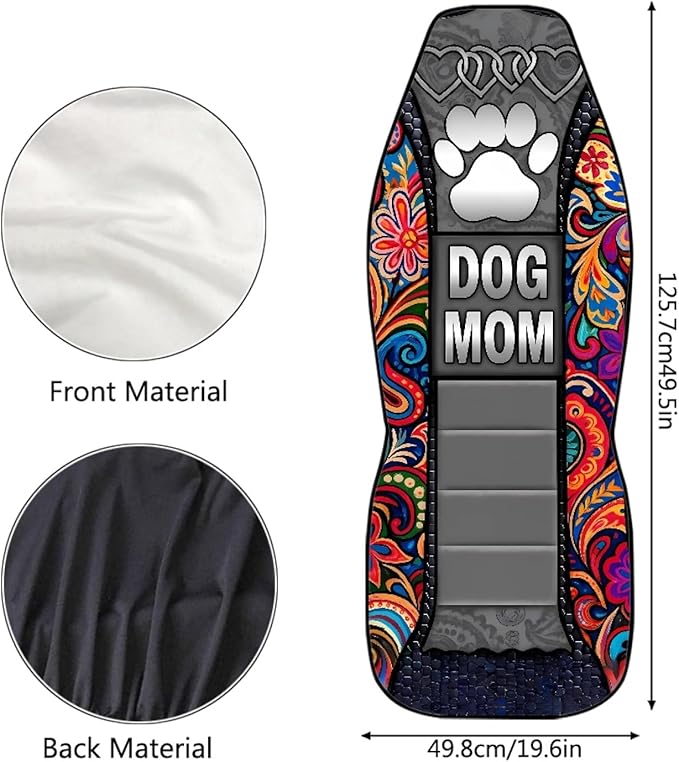 Dog Mom Paw Car Seat Covers for Truck Sedan SUV 2 Pack Waterproof Automotive Seat Covers Boho Flowers Removable Auto Accessories Interior Decor