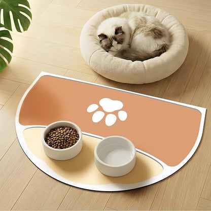 Dog Food Mat - 24''x16'' Absorbent Mat for Cat Dog Water Bowl, Non Slip Rubber Base Pet Water Mats Protect Floor, Easy Clean Cat Dogs Water Bowl Mats for Messy Drinkers, Tan & Beige