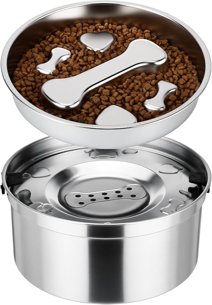 Vesici Slow Feeder Dog Bowls Set 3.2l No Spill Water Bowl and 2 Cups Stainless Steel Dog Slow Feeder Food Bowl Puppy or Cat Food Holder Dishwasher Pet Supplies