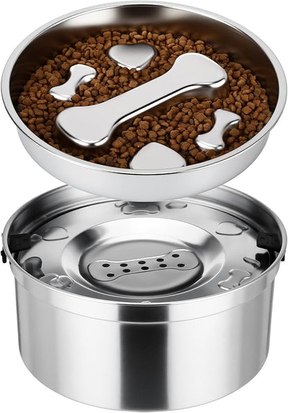 Vesici Slow Feeder Dog Bowls Set 3.2l No Spill Water Bowl and 2 Cups Stainless Steel Dog Slow Feeder Food Bowl Puppy or Cat Food Holder Dishwasher Pet Supplies