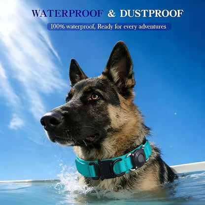 Xqpetlihai Upgraded AirTag Dog Collar Waterproof Tactical Dog Collar with AirTag Holder Heavy Duty Dog Collars for Large Dogs (Teal，XL