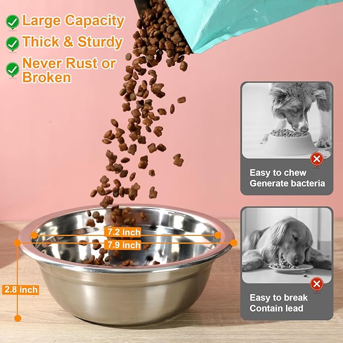 COMESOON 2 Pack 7.2" Stainless Steel Dog Bowls 50oz Thickened Durable Replacement Dog Food Bowls for Food and Water, Fit for COMESOON Bowl Stand DB-B01/DB-B03